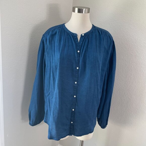 Old Navy Womens XL Chambray Button Up Long Sleeve Shirt Blue Lyocell Top - Picture 1 of 9